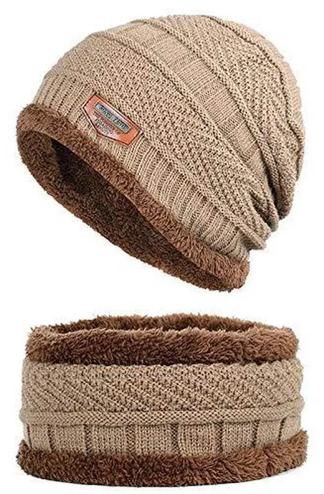 Main image of Bundle Up Beanie Set - Unisex Youth Hat and Neck Warmer - Khaki/Gray