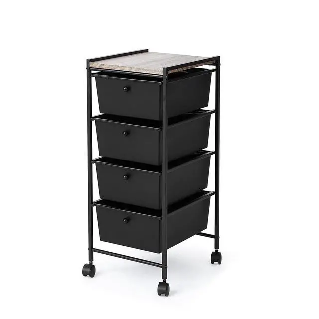 Main image of Suprima® Storage Carts - 4 Drawer Woodtop Shelf - Black/Royal Oak Top