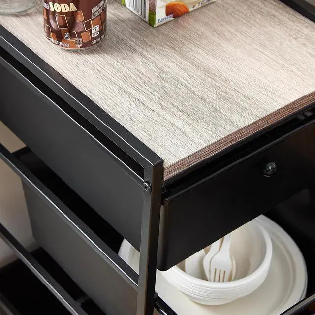 Alt view image 3 of 4 - Suprima® Storage Carts - 4 Drawer Woodtop Shelf - Black/Royal Oak Top