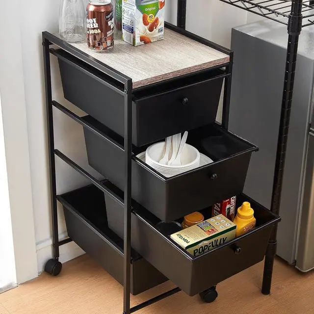 Alt view image 2 of 4 - Suprima® Storage Carts - 4 Drawer Woodtop Shelf - Black/Royal Oak Top
