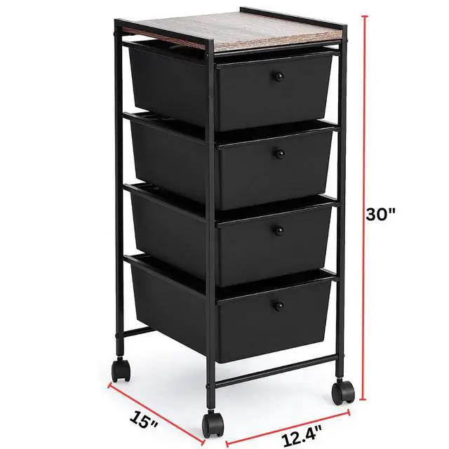 Alt view image 4 of 4 - Suprima® Storage Carts - 4 Drawer Woodtop Shelf - Black/Royal Oak Top
