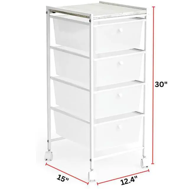 Alt view image 5 of 5 - Suprima® Storage Carts - 4 Drawer Woodtop Shelf - White/Whitewash Top