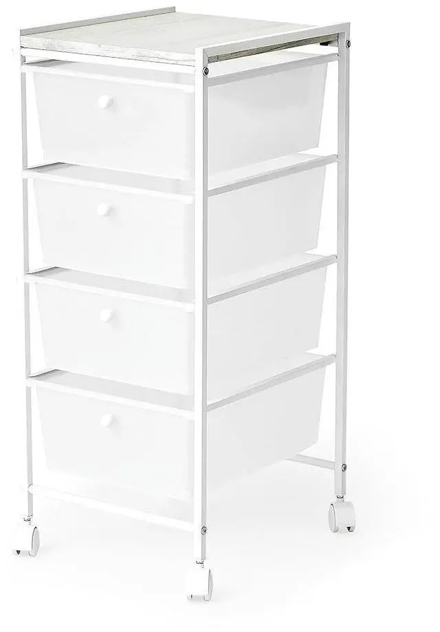 Main image of Suprima® Storage Carts - 4 Drawer Woodtop Shelf - White/Whitewash Top