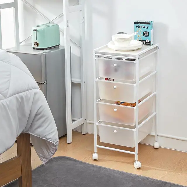 Alt view image 2 of 5 - Suprima® Storage Carts - 4 Drawer Woodtop Shelf - White/Whitewash Top