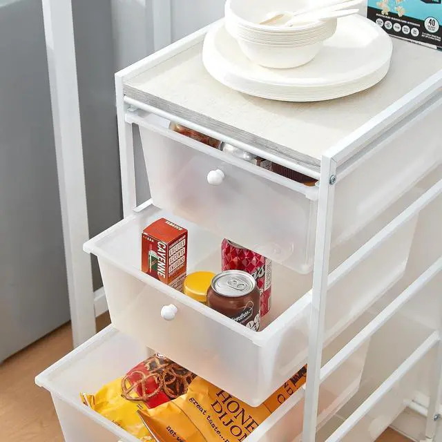 Alt view image 3 of 5 - Suprima® Storage Carts - 4 Drawer Woodtop Shelf - White/Whitewash Top