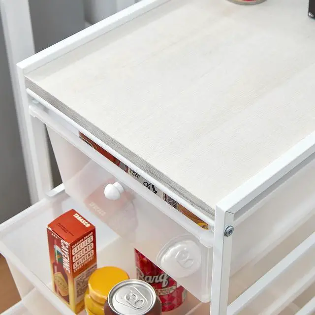 Alt view image 4 of 5 - Suprima® Storage Carts - 4 Drawer Woodtop Shelf - White/Whitewash Top