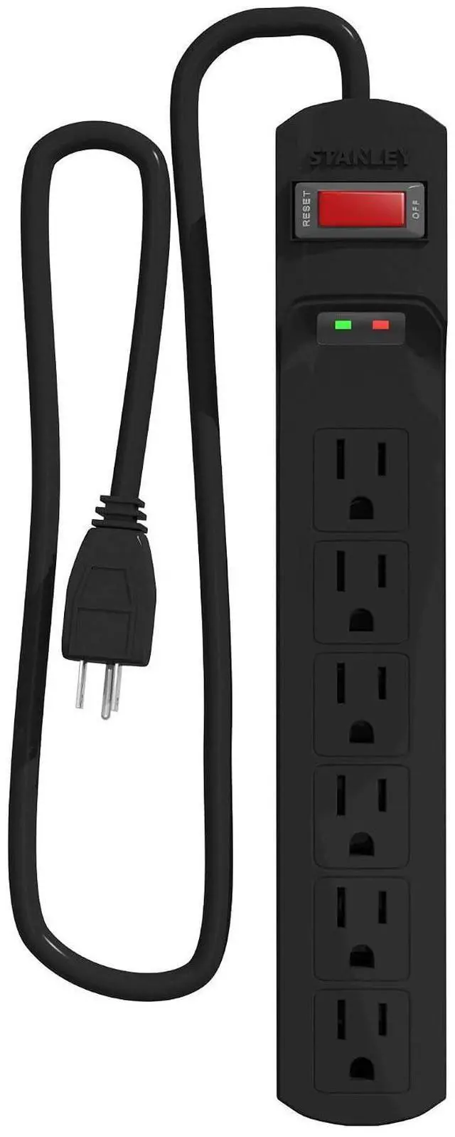 Alt view image 2 of 3 - Stanley Indoor Surge Protector Power Strip with 6 Outlets 1080 Joules 3 Ft 14/3 AWG Extension Cord 125V/15A 1875W Circuit Breaker ETL Listed Black Cable for Home Office Use