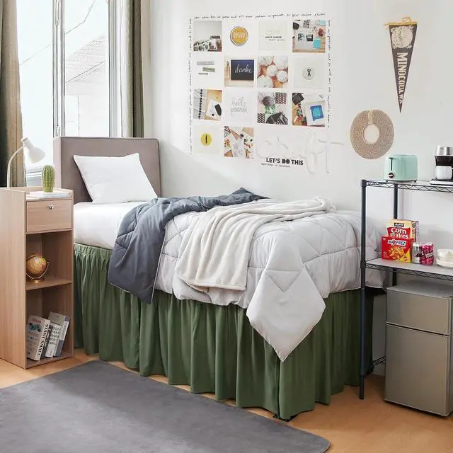 Main image of Dorm Sized Bed Skirt Panel with Ties (3 Panel Set) - Hero Green - 30" Drop Length