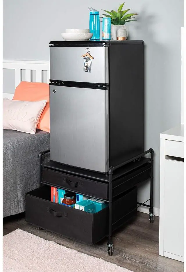 Alt view image 7 of 7 - The Fridge Stand Supreme - Drawer Organization - Black Pipe Frame with Black Drawers