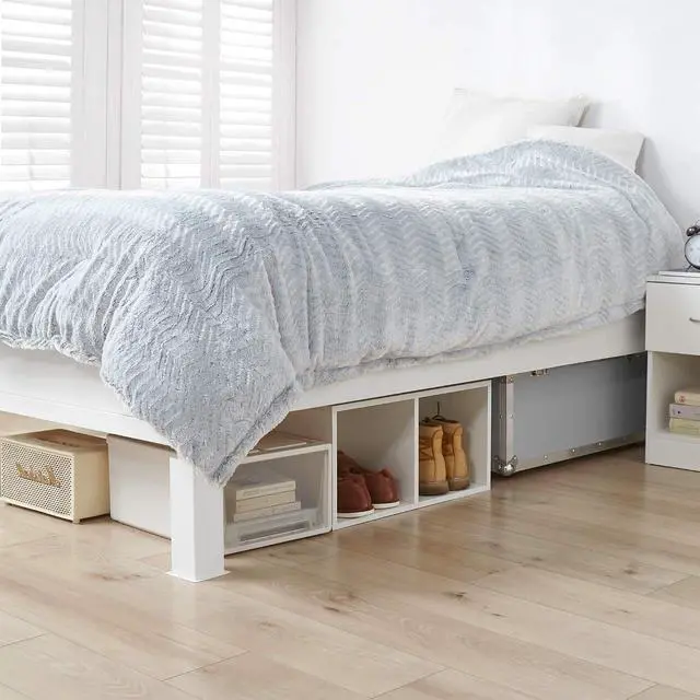 Alt view image 2 of 3 - Carbon Steel Bed Risers for Twin/TXL Beds - 8" Lift - White