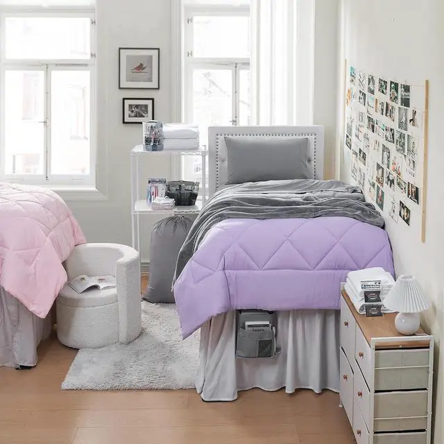 Alt view image 2 of 3 - 44-Piece Dorm Essentials Set - Twin XL Bedding & Supplies Pack, Purple/Gray | Complete Dorm Supplies Bundle for College Freshmen Essentials