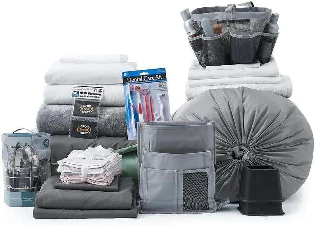 Main image of 44-Piece Dorm Supplies Set - Twin XL Bedding & Essentials Pack, Green/Gray | Complete Dorm Supplies Bundle for College Freshmen Essentials