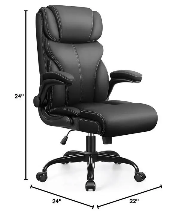 Alt view image 2 of 7 - Office Chair, Ergonomic Big and Tall Computer Desk Chair with Retractable Adjustable Headrest, Executive Breathable Leather Chair, Lumbar Support Swivel Flip-up Armrests Rocking Function,Matte Gray