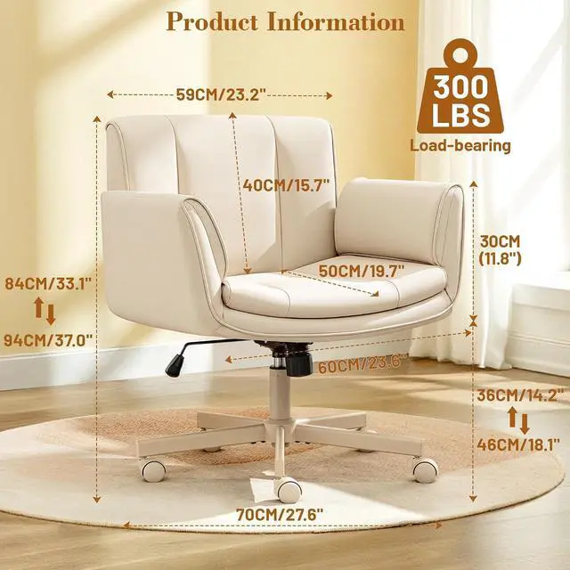 Alt view image 2 of 7 - Criss Cross Chair with Wheels & Armrests,Comfy Wide Vanity Chair,Scratch-Resistant Pu Leather Cross Legged Desk Chair,Height Adjustable Computer Office Desk Chairs for Home,Makeup,Bedroom
