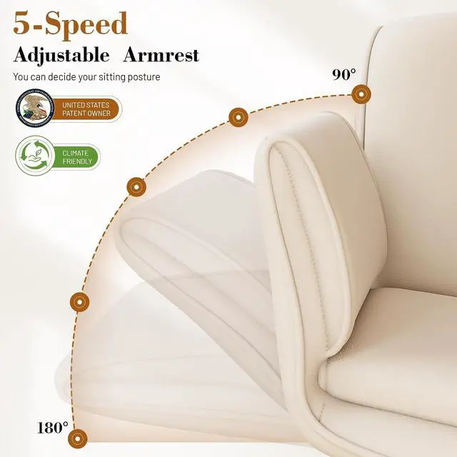 Alt view image 4 of 7 - Criss Cross Chair with Wheels & Armrests,Comfy Wide Vanity Chair,Scratch-Resistant Pu Leather Cross Legged Desk Chair,Height Adjustable Computer Office Desk Chairs for Home,Makeup,Bedroom