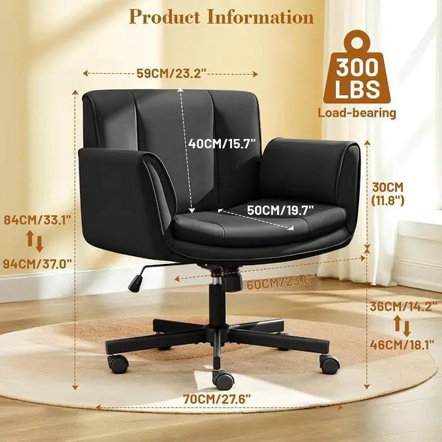 Alt view image 2 of 7 - Criss Cross Chair with Wheels & Armrests,Comfy Wide Vanity Chair,Scratch-Resistant Pu Leather Cross Legged Desk Chair,Height Adjustable Computer Office Desk Chairs for Home,Makeup,Bedroom