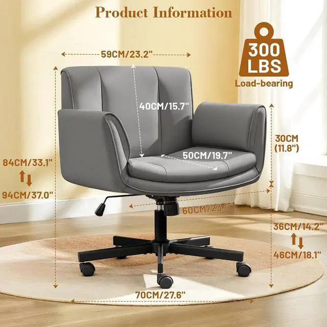 Alt view image 2 of 7 - Criss Cross Chair with Wheels & Armrests,Comfy Wide Vanity Chair,Scratch-Resistant Pu Leather Cross Legged Desk Chair,Height Adjustable Computer Office Desk Chairs for Home,Makeup,Bedroom