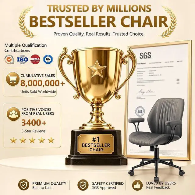 Alt view image 3 of 7 - Home Office Desk Chair with Removable Armrests, Modern PU Leather Executive Chair, Height-Adjustable Rocking Swivel, Mid-Back Ergonomic Computer Chair with Lumbar Support, Gray