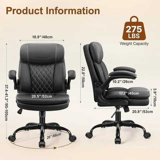 Alt view image 3 of 7 - Leather Office Chair, Full Upgraded Computer Desk Chairs with Double-Layer Cushion and Neckrest, Ergonomic Small Gaming Chair with 360° Wheels and Adjustable Armrests for Short People, Black, 2026 New