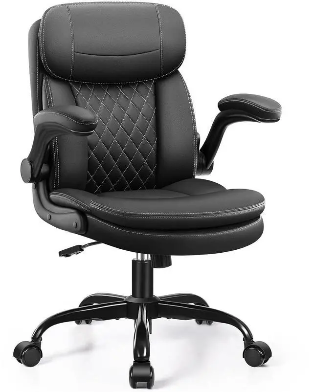 Main image of Leather Office Chair, Full Upgraded Computer Desk Chairs with Double-Layer Cushion and Neckrest, Ergonomic Small Gaming Chair with 360° Wheels and Adjustable Armrests for Short People, Black, 2026 New