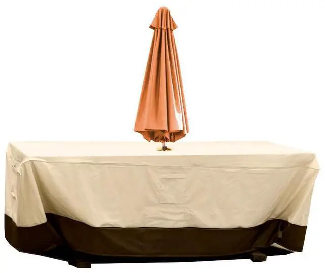 Main image of Patio Table Chair Set Cover with Umbrella Hole Water-Resistant Outdoor Furniture Cover Rectangular / Oval Veranda Garden Table Covers (88x59x23in)