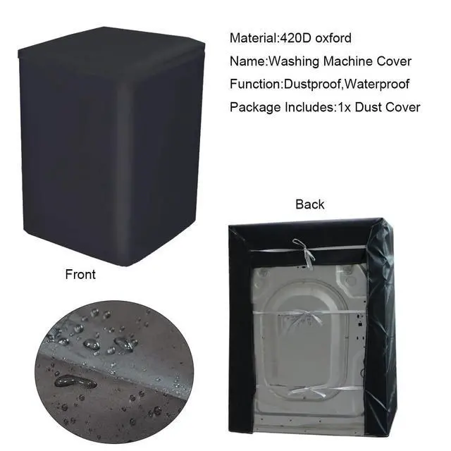 Alt view image 4 of 7 - Top Load Washing Machine Protection Cover - Dustproof, Waterproof, Black (XL-22.5x24.5x37.5inch)