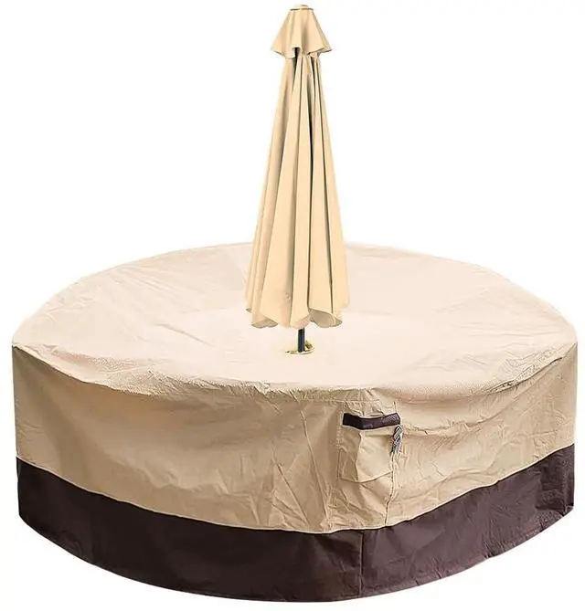 Main image of Patio Table Chair Set Cover with Umbrella Hole Round Waterproof Bathtub Cover Water-Resistant Outdoor Furniture Cover Oval Veranda Garden Table Covers (94x23.6in)