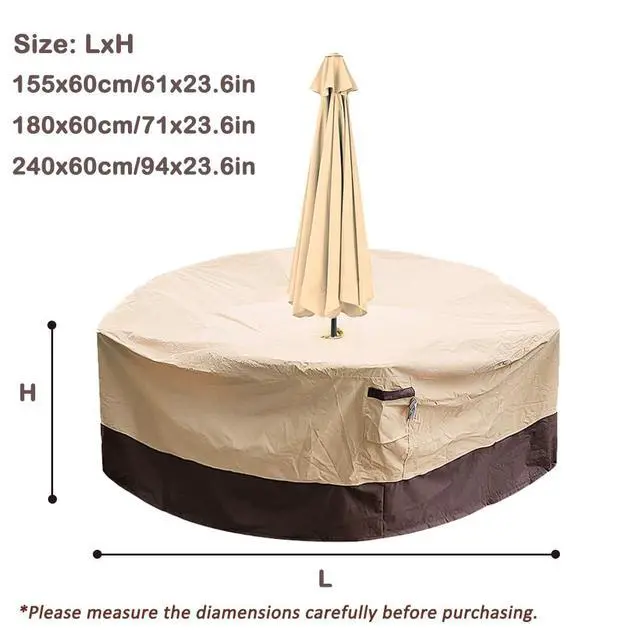 Alt view image 3 of 7 - Patio Table Chair Set Cover with Umbrella Hole Round Waterproof Bathtub Cover Water-Resistant Outdoor Furniture Cover Oval Veranda Garden Table Covers (94x23.6in)
