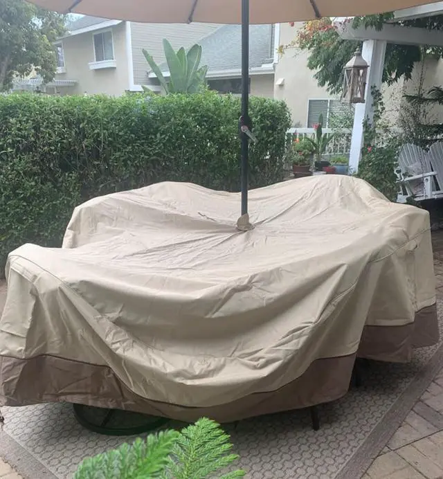 Alt view image 7 of 7 - Patio Table Chair Set Cover with Umbrella Hole Water-Resistant Outdoor Furniture Cover Rectangular / Oval Veranda Garden Table Covers (88x59x23in)