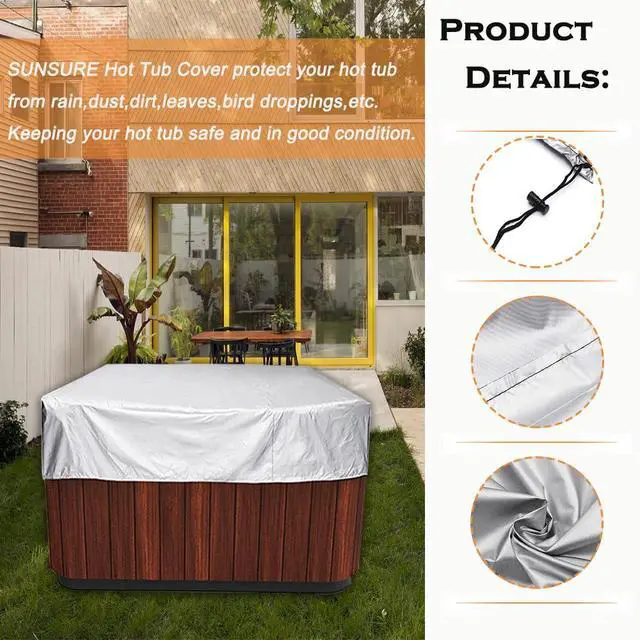 Alt view image 3 of 7 - Patio Waterproof Hot Tub Cover 86x86x35 Inch Outdoor SPA Covers Replacement for Square Hot Tub Durable Swimming Pool Protector Cover (86x86x35 inch, Silver)