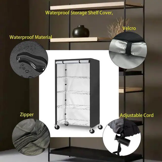 Alt view image 4 of 7 - Shelf Unit Cover with Zipper Waterproof Shelf Covers Indoor Storage Rack Covers Dustproof Furniture Sets Protection for Home & Kitchen (36x21x60in)