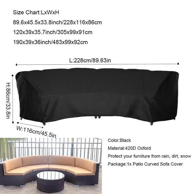 Alt view image 2 of 7 - Outdoor Curved Sofa Cover 190x39x36in Patio Sofa Covers Waterproof Furniture Sets Cover Sectional Curved Couch Protector for Indoor Outdoor Sofa Sets