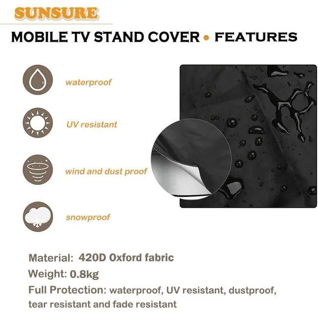 Alt view image 3 of 7 - Mobile TV Stand Cover for 60-72 Inch Rolling/Moving TV Cart Outdoor Waterproof TV Screen Protection Cover Dustproof Portable TV Stand Mount Cover