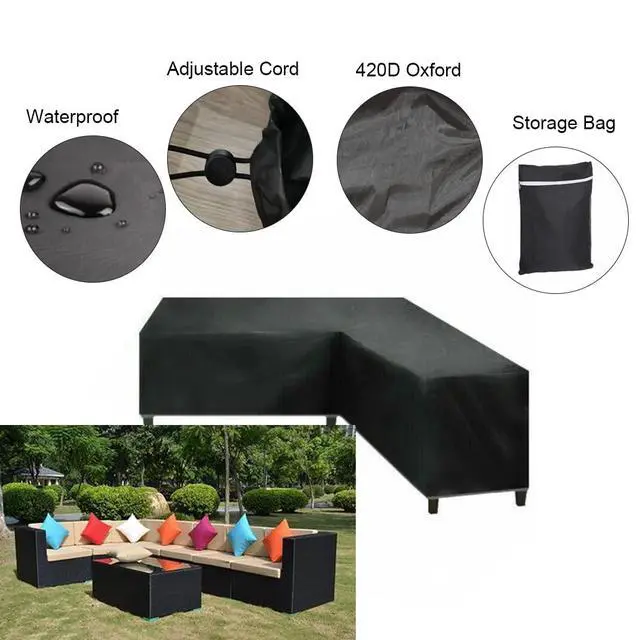 Alt view image 4 of 7 - Patio Sofa Covers V-Shaped Sectional 118x118in Black Outdoor Waterproof Furniture Cover Dustproof Furniture Sets All Weather Protection Dust Cover for Patio Lawn Garden Veranda