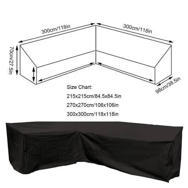 Alt view image 6 of 7 - Patio Sofa Covers V-Shaped Sectional 118x118in Black Outdoor Waterproof Furniture Cover Dustproof Furniture Sets All Weather Protection Dust Cover for Patio Lawn Garden Veranda