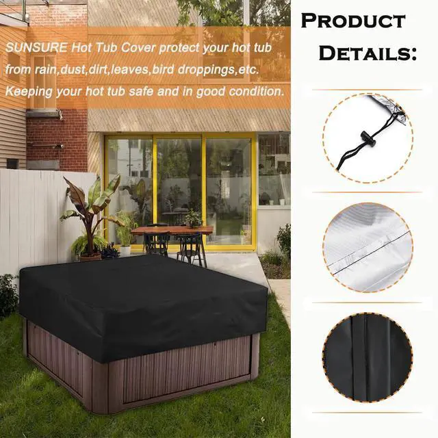 Alt view image 3 of 7 - Patio Waterproof Hot Tub Cover 91x91x35 Inch Outdoor SPA Covers Replacement for Square Hot Tub Durable Swimming Pool Protector Cover (91x91x35 inch, Black)