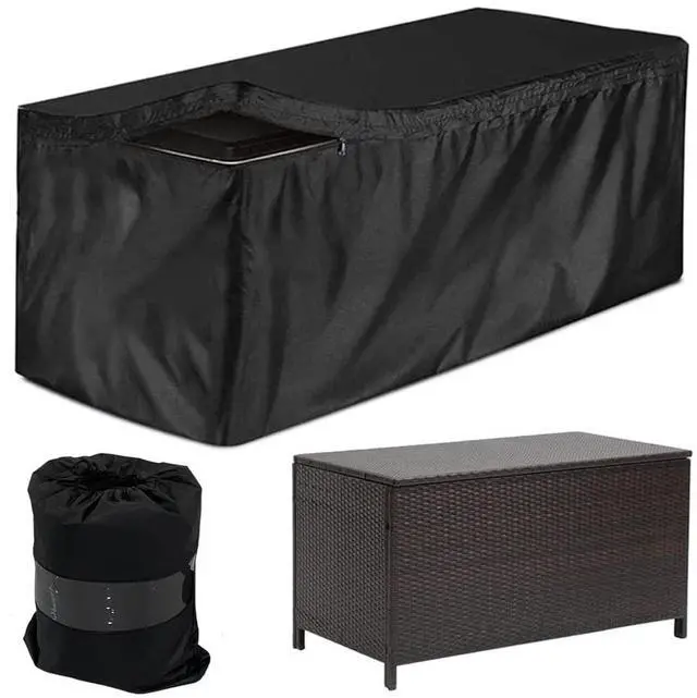 Main image of Deck Box Cover Heavy Duty Waterproof Outdoor Ottoman Bench Cover for Keter Large Deck Boxes Rectangular Storage Box Cover with Drawstring and Zipper (48x24x22in)