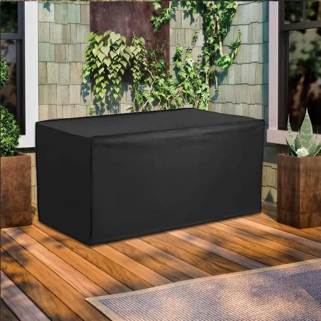 Alt view image 7 of 7 - Deck Box Cover Heavy Duty Waterproof Outdoor Ottoman Bench Cover for Keter Large Deck Boxes Rectangular Storage Box Cover with Drawstring and Zipper (48x24x22in)