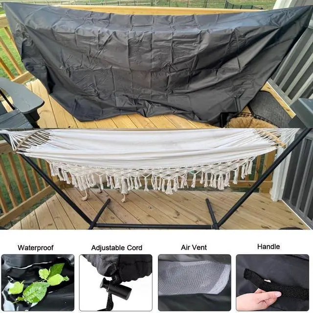 Alt view image 4 of 7 - 12FT Hammock Cover Patio Waterproof Hammock Stand Cover Outdoor Dustproof Protective Cover Furniture Cover for Garden Lawn 12 ft Hammock Frame (black, 149.3x6.7x31.4in)
