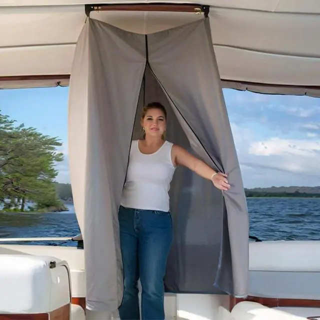Alt view image 7 of 7 - Privacy Tent for Boats, Boat Changing Room with Storage Bag Heavy Duty Hanging Changing Room for Pontoon Boats Waterproof Portable Boats Privacy Curtain for Bimini Top (Grey)