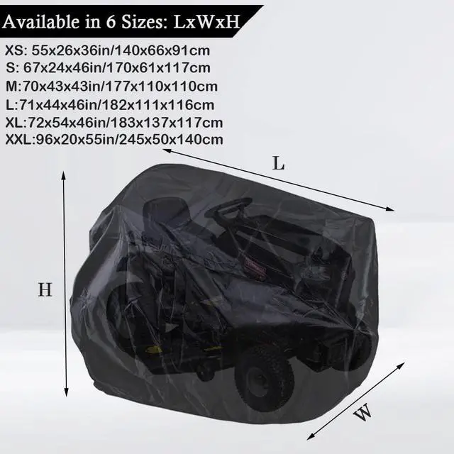 Alt view image 2 of 7 - Outdoor Lawn Tractor Cover Waterproof Universal Riding Lawn Mower Cover Patio Garden Durable UV Protection Lawn Mower Cover with Adjustable Drawstring & Storage Bag (XS: 55x26x36 inch)
