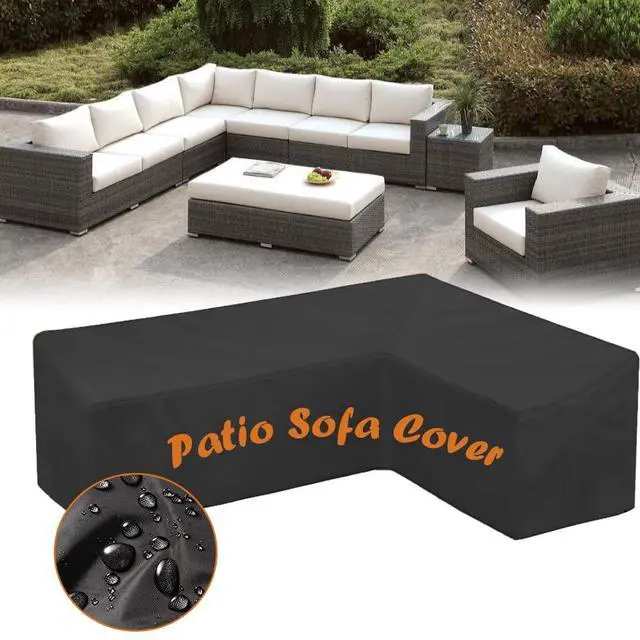Alt view image 6 of 7 - Patio Sofa Covers L-Shaped Sectional 112x87in Black Outdoor Waterproof Furniture Cover Dustproof Furniture Sets All Weather Protection Dust Cover for Patio Lawn Garden Veranda (112"x87")
