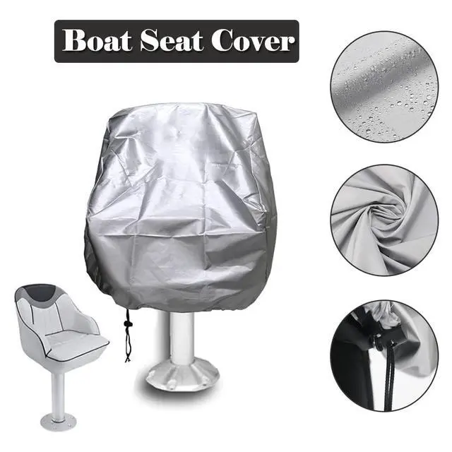 Alt view image 3 of 7 - Boat Seat Cover 420D Outdoor Waterproof Pontoon Captain Chair Cover Weather Resistant Folding Boat Seat Cover Boat Bench Chair Helm Protective Cover - Silver (22x24x25inch)