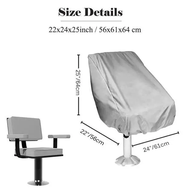 Alt view image 4 of 7 - Boat Seat Cover 420D Outdoor Waterproof Pontoon Captain Chair Cover Weather Resistant Folding Boat Seat Cover Boat Bench Chair Helm Protective Cover - Silver (22x24x25inch)