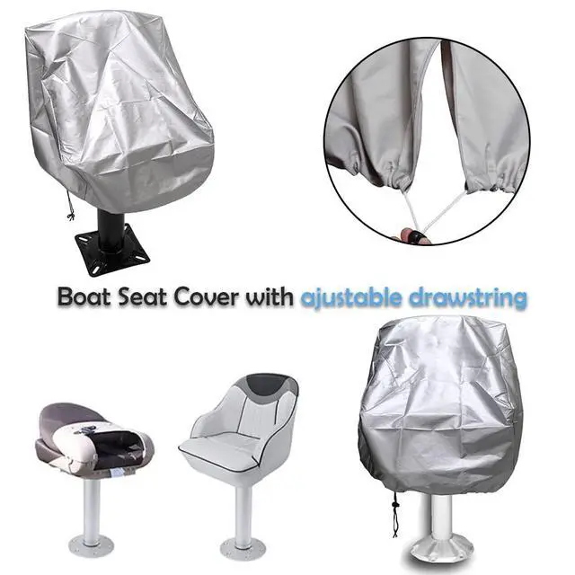 Alt view image 5 of 7 - Boat Seat Cover 420D Outdoor Waterproof Pontoon Captain Chair Cover Weather Resistant Folding Boat Seat Cover Boat Bench Chair Helm Protective Cover - Silver (22x24x25inch)