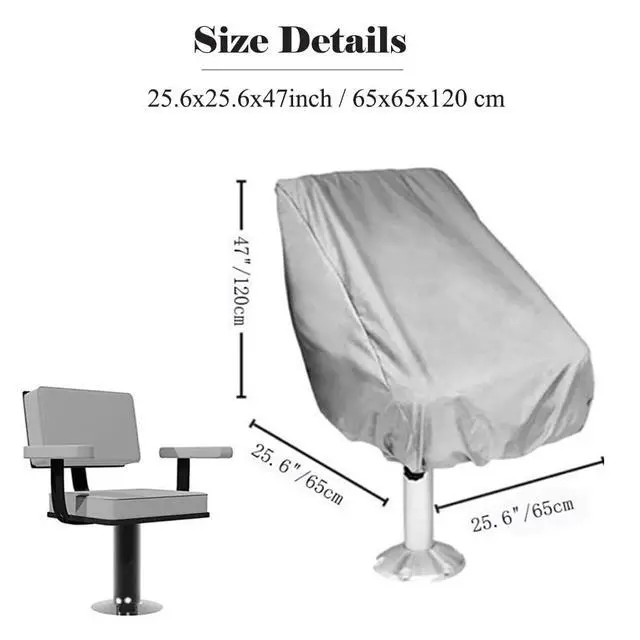 Alt view image 5 of 7 - Boat Seat Cover 420D Outdoor Waterproof Pontoon Captain Chair Cover Weather Resistant Folding Boat Seat Cover Boat Bench Chair Helm Protective Cover - Silver (25.6x25.6x47inch)