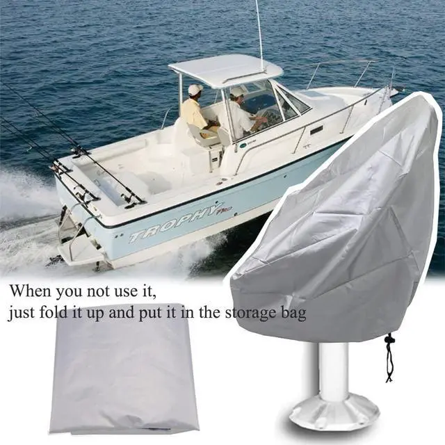 Alt view image 6 of 7 - Boat Seat Cover 420D Outdoor Waterproof Pontoon Captain Chair Cover Weather Resistant Folding Boat Seat Cover Boat Bench Chair Helm Protective Cover - Silver (22x24x25inch)