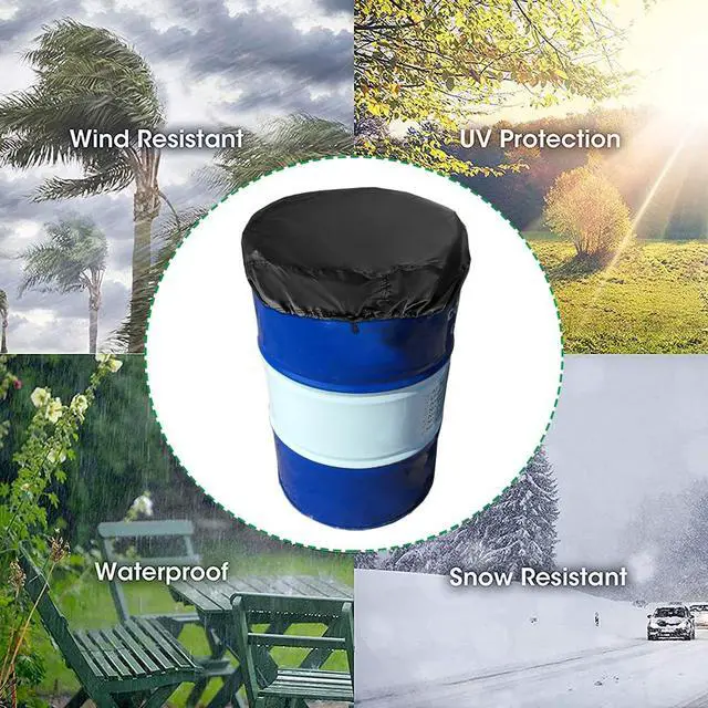 Alt view image 6 of 7 - 55 Gallon Drum Cover 4 Pack Drum Lid Cover Outdoor Water Storage Barrel Cover with Adjustable Drawstring for Industrial Barrel and Rain Bucket Waterproof Drum Barrel Cover - All Weather Protection (4)