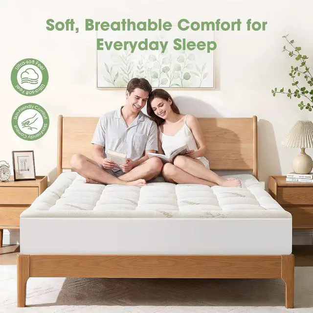 Alt view image 4 of 7 - Mattress Pad Queen Size, Cooling Pillow Top Mattress Topper, Ultra Soft Viscose Made from Bamboo, Breathable for Hot Sleepers, Deep Pocket 8"-20", White