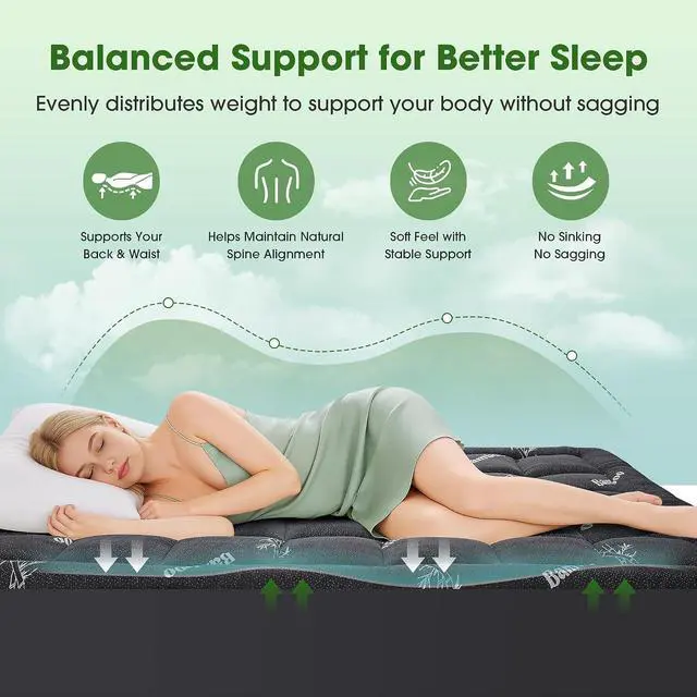 Alt view image 6 of 6 - Queen Mattress Topper Bundle, 3 Inch Gel Memory Foam Mattress Topper with Adjustable Straps + Black Mattress Pad, Viscose from Bamboo, Deep Pocket, Removable Washable